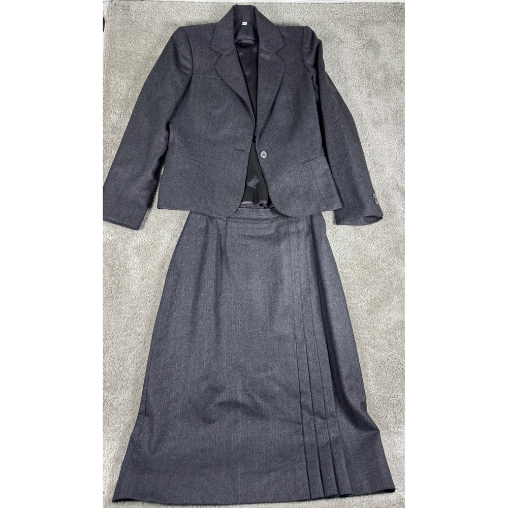 Peabody House International Wool Skirt Suit Gray Pinstripe Vintage Size 9/10